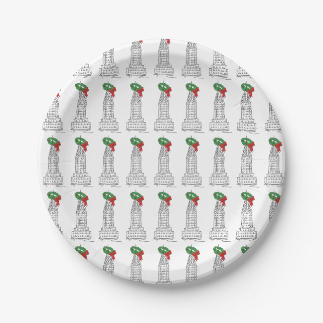 New York City Christmas Wreath NYC Holiday Paper Plates (Front)