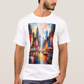 New York City Colorful Abstract Skyline Wall Art T-Shirt