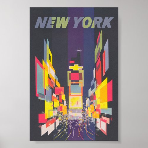 New York City Colorful Retro Vintage Travel Poster