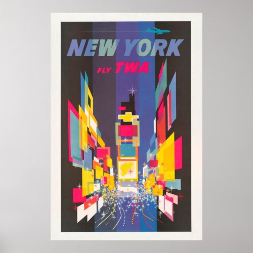 New York City Colorful Times Square Vintage Travel Poster