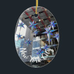 New York City Columbus Circle Christmas Stars NYC Ceramic Ornament<br><div class="desc">Features an original color photograph of blue star ornaments in a shopping center at Columbus Circle. Photographed in Manhattan, New York City. Lots of other NYC and nature photographs are also available from this shop. Don't see exactly what you're looking for? Contact Rebecca to have a product customized just for...</div>
