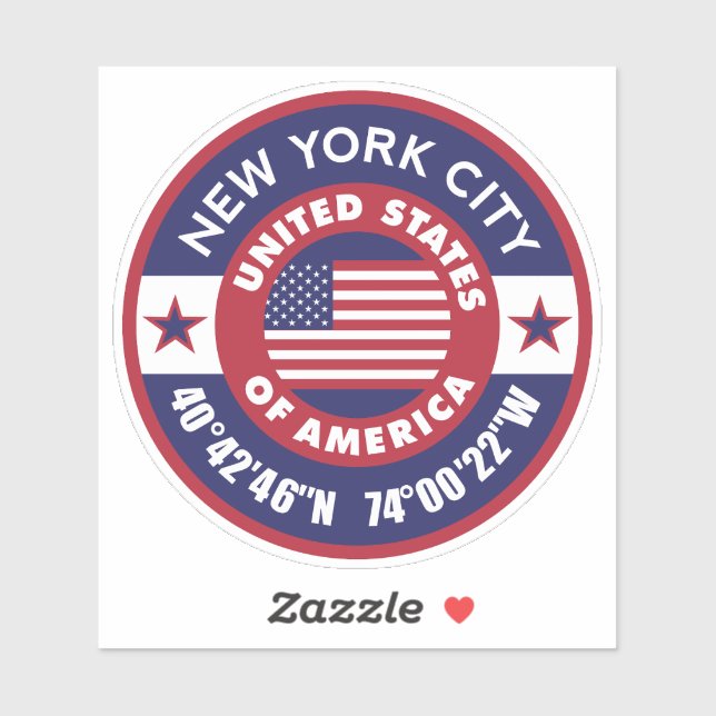 New York City Coordinates with American Flag Sticker (Sheet)