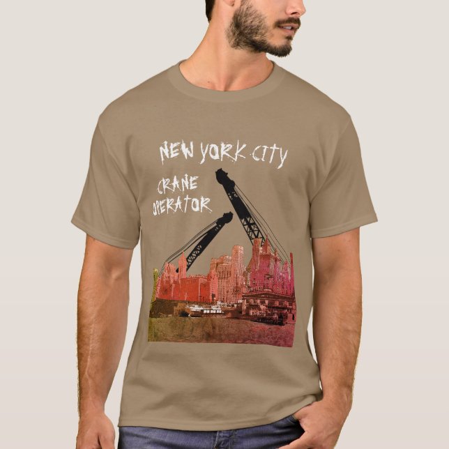 New York City Crane Operator 1930's Skyline Comic T-Shirt (Front)