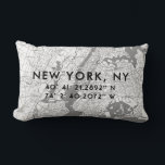 New York City Custom Map | Black White Gray Lumbar Pillow<br><div class="desc">This modern New York City pillow features a map of NYC in black, white and gray hues, with "New York, NY" and custom coordinates printed in complimentary typography, all of which can be customized and personalized using the fields provided. New York City residents will appreciate this cool modern accent pillow...</div>