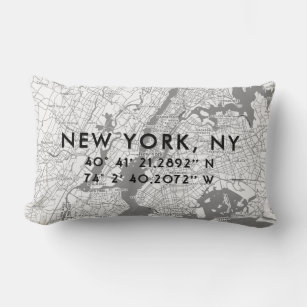 New York City Custom Map   Black White Gray Lumbar Pillow