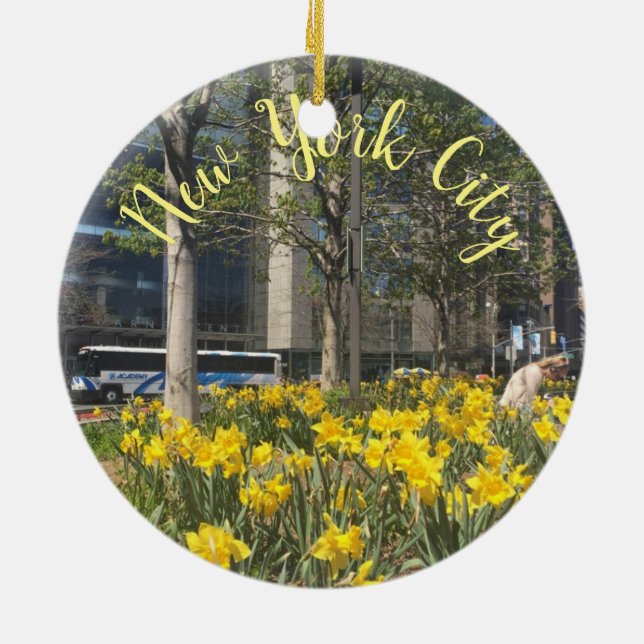 New York City Daffodils Columbus Circle NYC Spring Ceramic Ornament (Back)