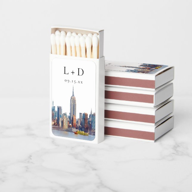 New York City Destination Monogram Wedding Matchboxes (Stacked)