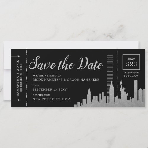 New York City Destination Silver Boarding Pass Save The Date