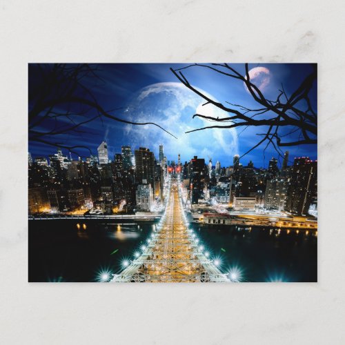 New York City Double Moon Altered Art  Postcard