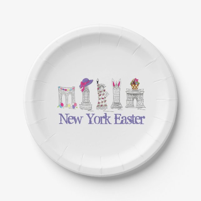 New York City Easter Landmarks Architecture NYC Paper Plates (Front)