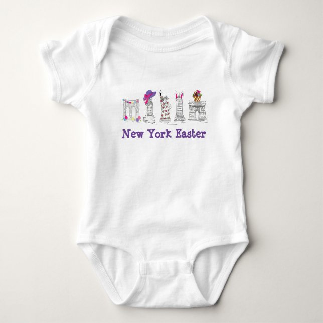 New York City Easter NYC Brooklyn Landmarks Baby Bodysuit (Front)