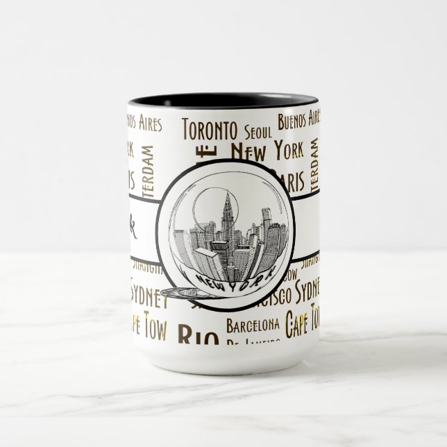 New York City Elegant linen Black Ringer 15oz Mug (Center)