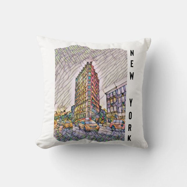 New York City Esthetic Mosaic Art Throw Pillow (Front)