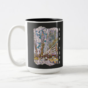 New York City Esthetic Mosaic Art Two-Tone Coffee Mug