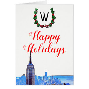 New York City Etch #2 Skyline Xmas Happy Holidays Cards