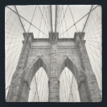 New-York City Famous Brooklyn Bridge Stone Coaster<br><div class="desc">New-York city landmark. Brooklyn bridge black and white photo. Architectural ckoseup. Customizable blending monogram.</div>