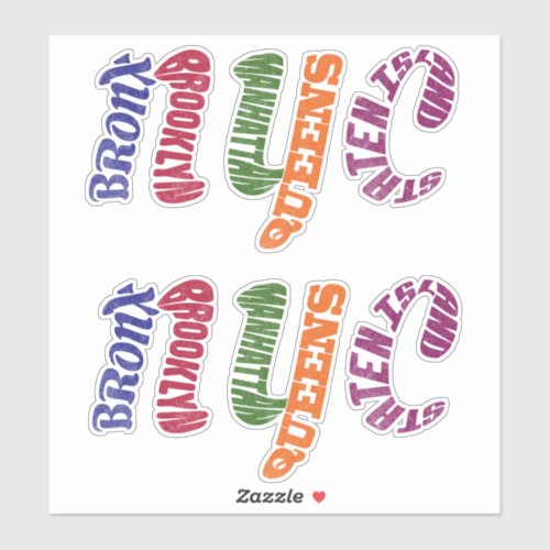 New York City Five Boroughs Word Art Sticker Sheet