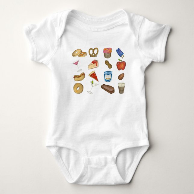 New York City Foodie NYC Foods Tourist Food Print Baby Bodysuit (Front)