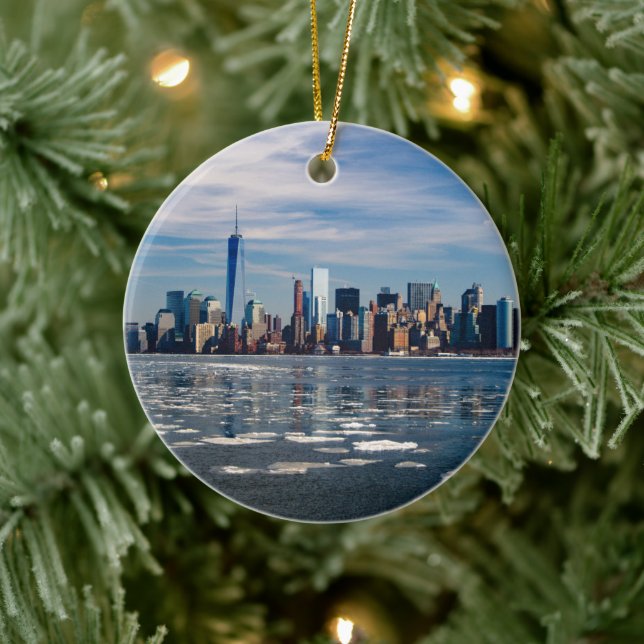 New York City Freedom Tower Skyline Ceramic Ornament (Tree)