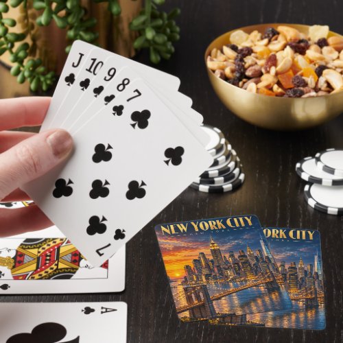 New York City Golden Skyline Sunset Travel Poster Poker Cards