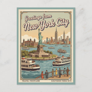 New York City Greetings Statue of Liberty Postcard