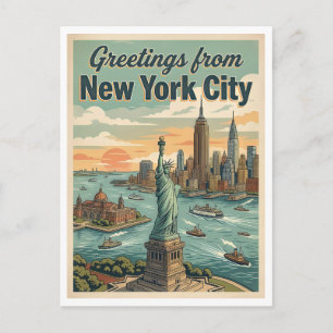 New York City Greetings Statue of Liberty Postcard