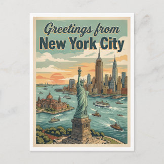 New York City Greetings Statue of Liberty Postcard