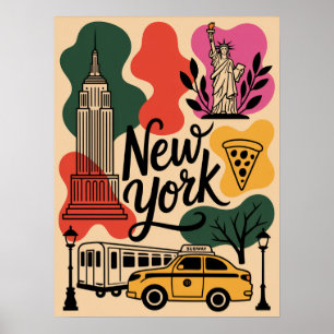 New York City iconic collage skyline Poster