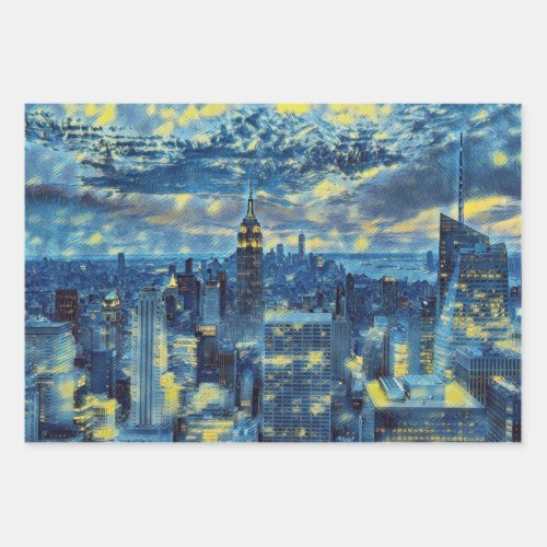 New York City in Van Gogh Starry Night Abstract Wrapping Paper Sheets