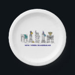 New York City Landmarks Hanukkah NYC Chanukah Paper Plates<br><div class="desc">Features an original pen-and-ink illustration of various New York City landmarks "dressed up" for the holiday season. Perfect for Hanukkah celebrations.</div>