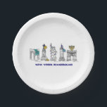 New York City Landmarks Hanukkah NYC Chanukah Paper Plates<br><div class="desc">Features an original pen-and-ink illustration of various New York City landmarks "dressed up" for the holiday season. Perfect for Hanukkah celebrations.</div>