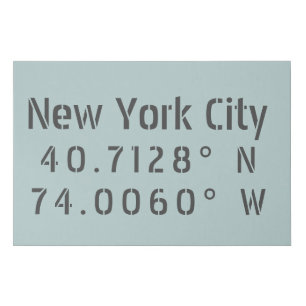 New York City Latitude & Longitude Faux Canvas Print