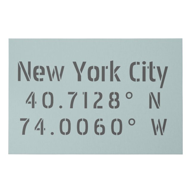 New York City Latitude & Longitude Faux Canvas Print (Front)