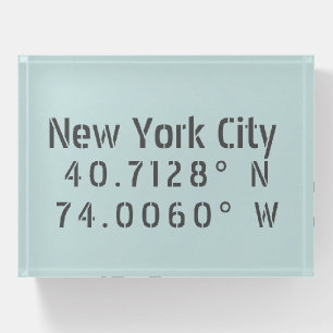 New York City Latitude Longitude Paperweight