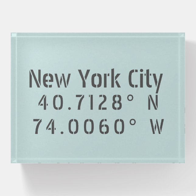 New York City Latitude Longitude   Paperweight (Front)