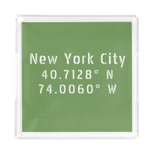 New York City Latitude Longitude White Acrylic Tray