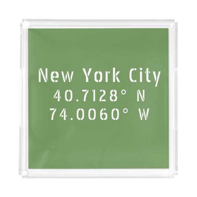 New York City Latitude Longitude White Acrylic Tray (Front)