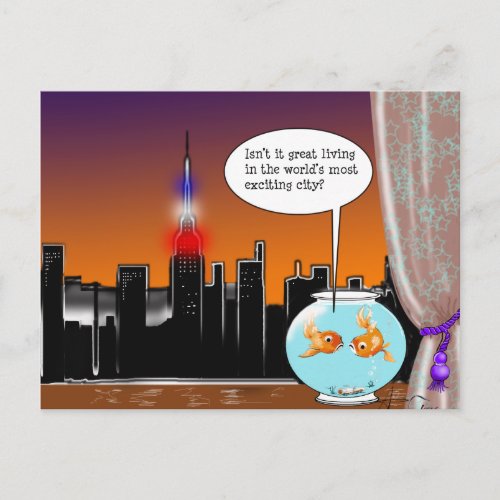 New York City Living Funny Fish Cartoon Postcard