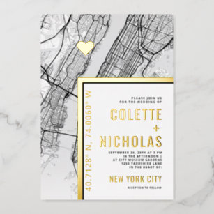 New York City Love Locator   City Themed Wedding Foil Invitation