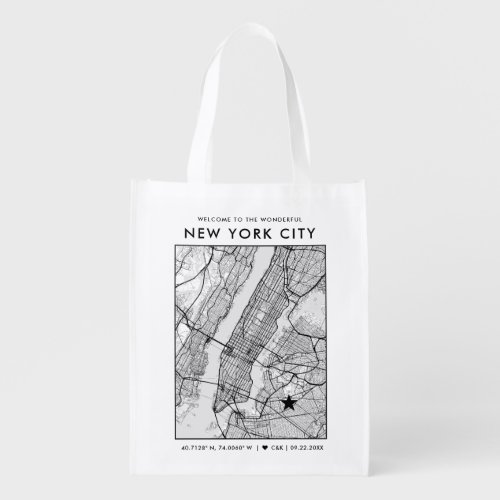 New York City Love Locator  Map Wedding Welcome Grocery Bag