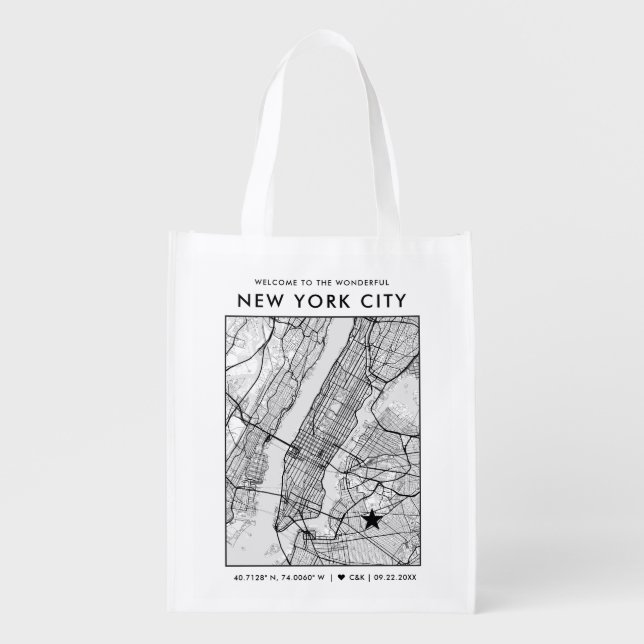 New York City Love Locator | Map Wedding Welcome Grocery Bag (Front)