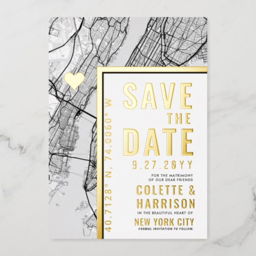 New York City Love Locator  Wedding Save the Date Foil Invitation