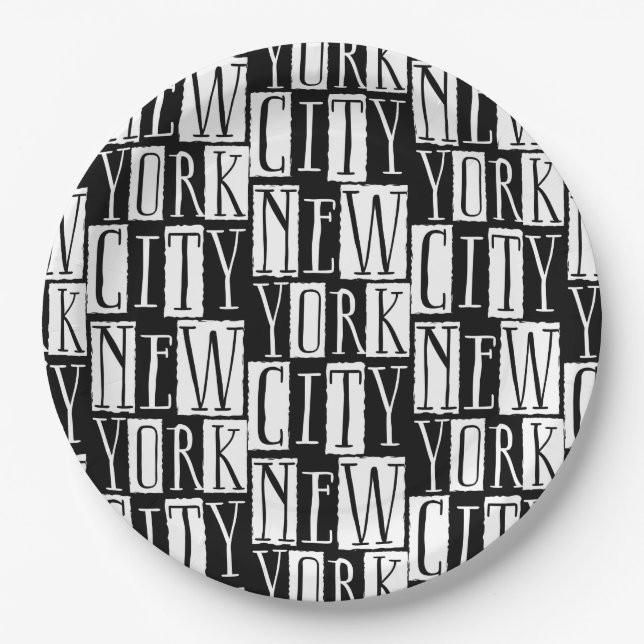 New York City Manhattan Black and White Deco Chic Paper Plates (Front)