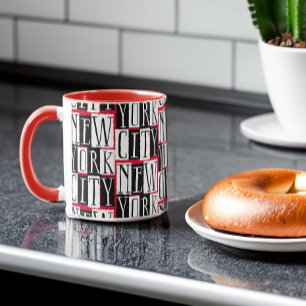 New York City Manhattan Black, Red, White Deco Mug