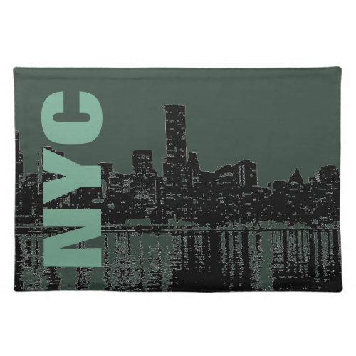 New York City Manhattan Night Pop Art Celtic Green Cloth Placemat