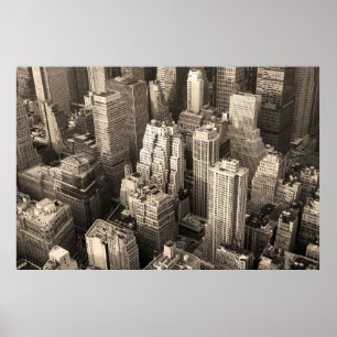 New York City Manhattan skyline aerial view black  Poster
