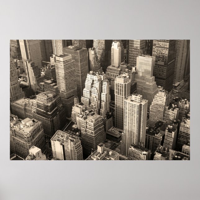 New York City Manhattan skyline aerial view black  Poster (Front)