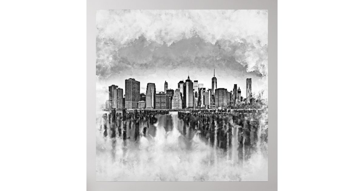 New York City Manhattan Skyline- black and white Poster | Zazzle