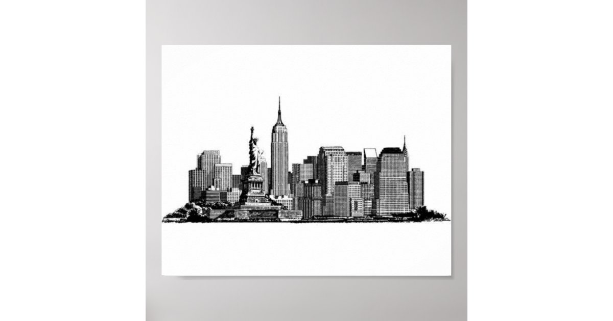 New York City Manhattan Skyline- black and white Poster | Zazzle