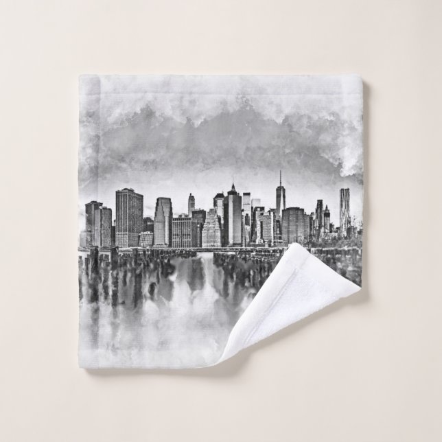 New York City Manhattan Skyline- black and white Wash Cloth (Wash Cloth)